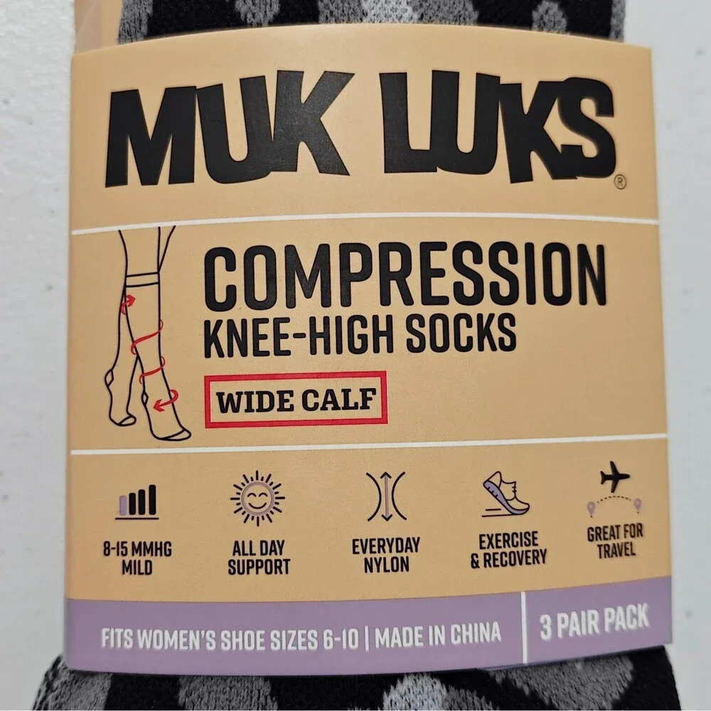 New MUK LUKS 3-Pair Women's WIDE Calf Compression Knee High Socks Striped Nylon